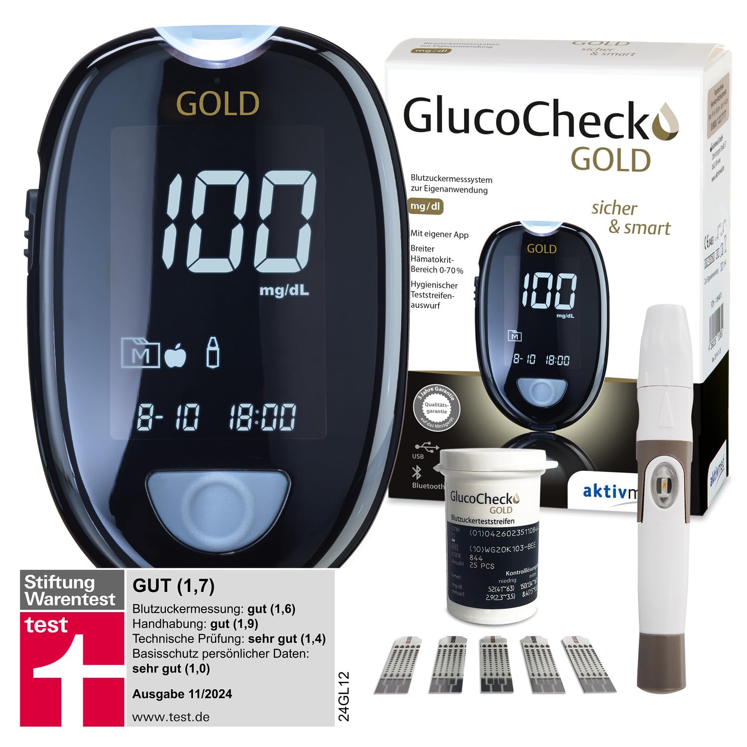 aktivmed GlucoCheck GOLD Blutzuckermessgerät